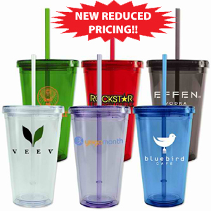 Insulated Tumbler with Lid and Straw Double Wall Plastic Straw